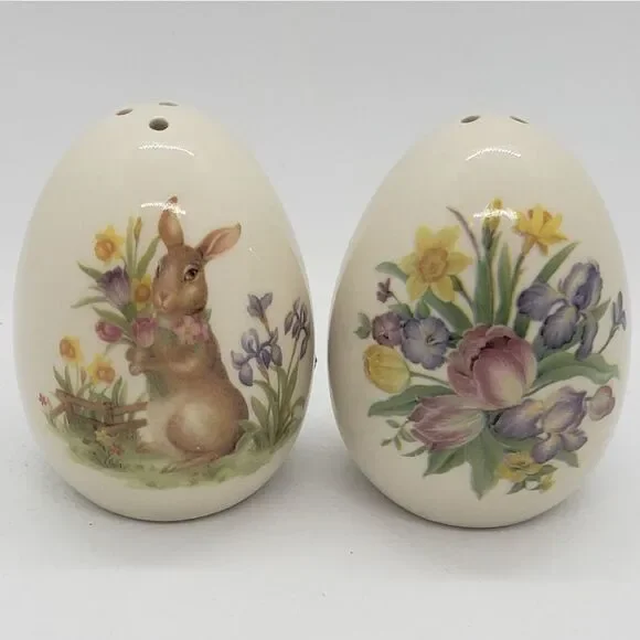 Floral Rabbit Ceramic Easter Salt & Pepper Shaker Set - Picture 5 of 8